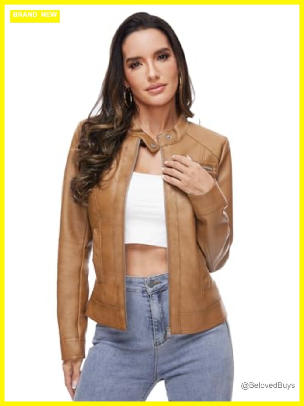 Faux PU Leather Moto Biker Jacket Zip Up Slim Fit - Picture 2 of 7